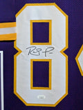 FRAMED IN SUEDE MINNESOTA VIKINGS RANDY MOSS AUTOGRAPHED SIGNED JERSEY JSA COA