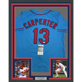 Framed Autographed/Signed Matt Carpenter 35x39 St. Louis Blue Jersey JSA COA