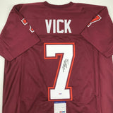 Autographed/Signed MICHAEL MIKE VICK Virginia Tech Maroon College Jersey PSA COA