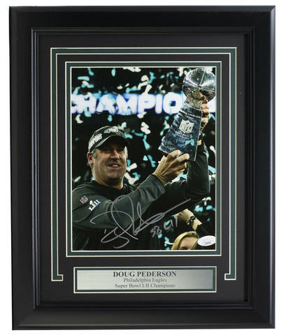 Doug Pederson Signed Framed Philadelphia Eagles 8x10 Trophy Close Up Photo JSA