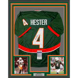 Framed Autographed/Signed Devin Hester 35x39 Miami Green College Football Jersey