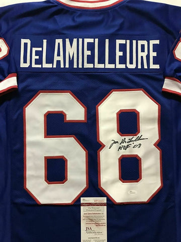 Autographed/Signed JOE DELAMIELLEURE HOF 03 Buffalo Blue Football Jersey JSA COA