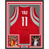 Framed Autographed/Signed Yao Ming 35x39 Houston Red Basketball Jersey BAS COA