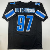 Autographed/Signed Aidan Hutchinson Detroit Black Jersey Beckett BAS COA