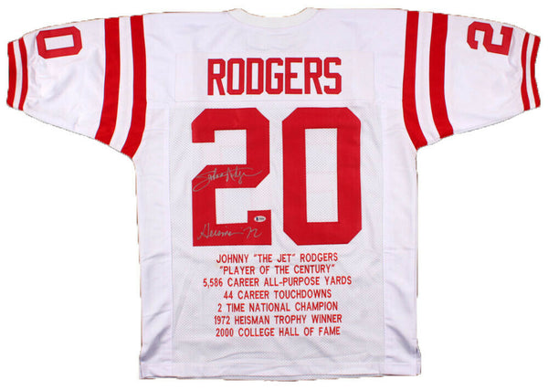 JOHNNY RODGERS AUTOGRAPHED NEBRASKA CORNHUSKERS #20 WHITE STAT JERSEY BECKETT