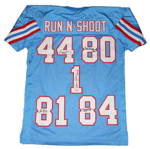 WARREN MOON JEFFIRES WHITE GIVINS RUN & SHOOT SIGNED HOUSTON OILERS JERSEY BAS