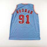 Dennis Rodman Signed Chicago Bulls Powder Pinstriped Jersey (JSA) 5xNBA Champion