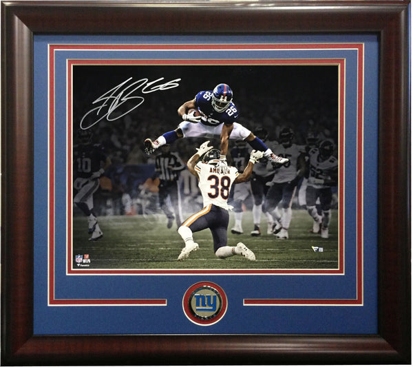 Saquon Barkley signed 16x20 hurdle photo framed Giants coin auto Fanatics COA