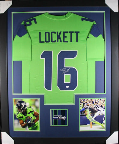 TYLER LOCKETT (Seahawks lime green TOWER) Signed Autographed Framed Jersey JSA