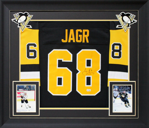 Jaromir Jagr Authentic Signed Black Pro Style Framed Jersey w/ Yellow #s BAS