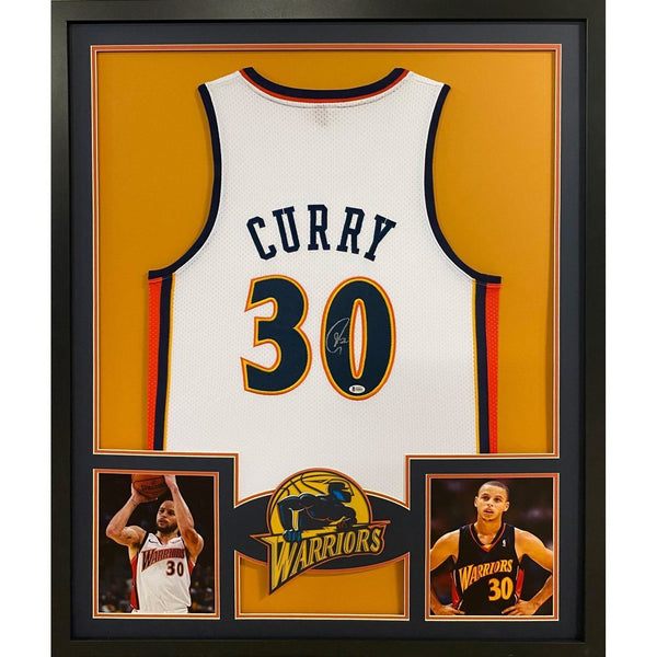 Stephen Curry Autographed Signed Framed White TB Warriors Steph Jersey BECKETT