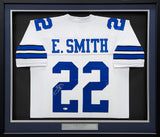 DALLAS COWBOYS EMMITT SMITH AUTOGRAPHED FRAMED WHITE JERSEY BECKETT BAS 202406