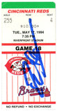 Deion Sanders Autographed Atlanta Braves 5/17/1994 vs Reds Ticket BAS 37187