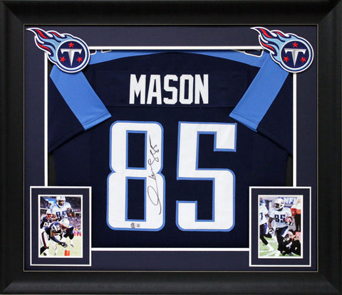 Derrick Mason Signed Navy Blue Pro Style Framed Jersey Signed On #5 BAS Witness