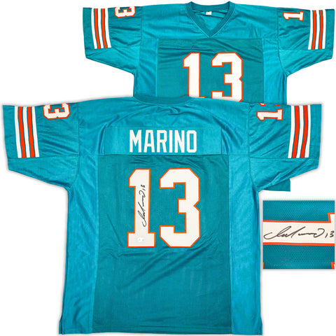 MIAMI DOLPHINS DAN MARINO AUTOGRAPHED TEAL JERSEY BECKETT BAS QR STOCK #232813