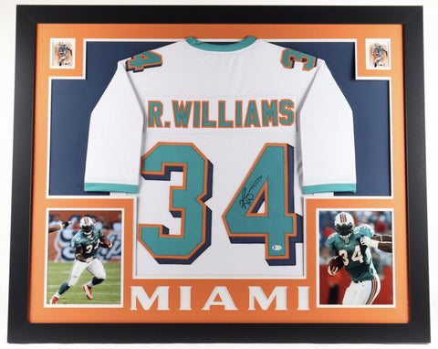 Ricky Williams Signed Miami Dolphins 35x43 Framed Jersey (Beckett QR Code Card)