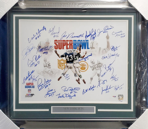 1968 Jets Super Bowl III Auto Framed 16x20 Photo 25 Sigs Namath PSA/DNA S06339