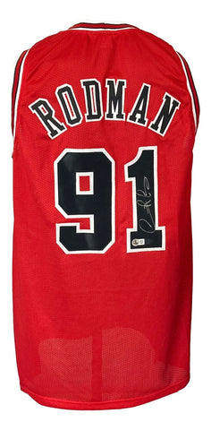 Dennis Rodman Chicago Signed Red Basketball Jersey BAS