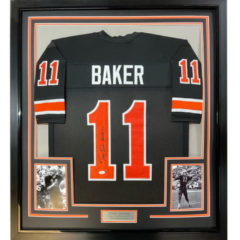 Framed Autographed/Signed Terry Baker 35x39 Oregon State Black Jersey PSA COA