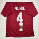 Autographed/Signed Jalen Milroe Alabama Red College Football Jersey JSA COA