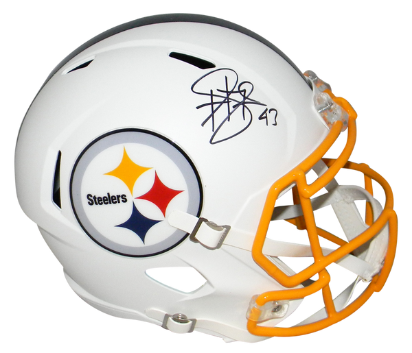 TROY POLAMALU SIGNED PITTSBURGH STEELERS WHITE FULL SIZE SPEED HELMET BECKETT