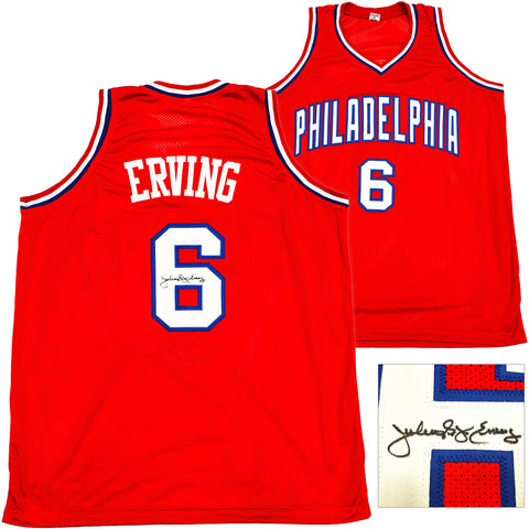 76ERS JULIUS "DR. J" ERVING AUTOGRAPHED SIGNED RED JERSEY BECKETT WITNESS 230292