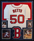 FRAMED SUEDE MOOKIE BETTS AUTOGRAPHED SIGNED BOSTON RED SOX JERSEY JSA COA