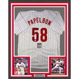 Framed Autographed/Signed Jonathan Papelbon 33x42 Pinstripe Jersey JSA COA