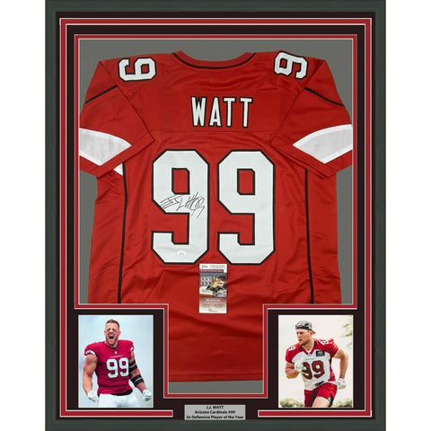 FRAMED Autographed/Signed JJ J.J. WATT 33x42 Arizona Red Football Jersey JSA COA