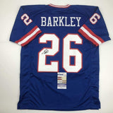 Autographed/Signed Saquon Barkley New York Retro Blue Football Jersey JSA COA