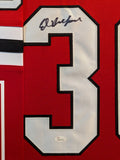 FRAMED CHICAGO BLACKHAWKS ED BELFOUR AUTOGRAPHED SIGNED JERSEY JSA COA