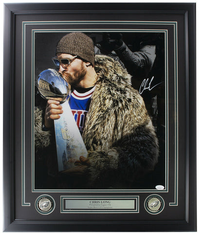 Chris Long Signed Framed Philadelphia Eagles 16x20 Super Bowl Trophy Photo JSA