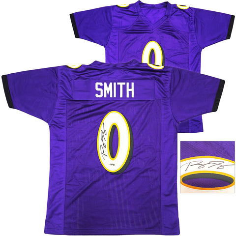 BALTIMORE RAVENS ROQUAN SMITH AUTOGRAPHED PURPLE JERSEY BECKETT WITNESS 230052