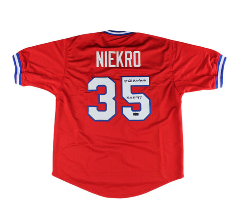 Phil Niekro Signed Atlanta Custom Red Jersey - "HOF 97" Inscription