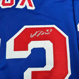 Framed Autographed/Signed Adam Fox 35x39 New York Blue Hockey Jersey JSA COA