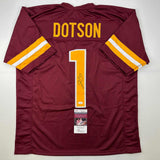 Autographed/Signed Jahan Dotson Washington Burgundy Football Jersey JSA COA