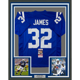 Framed Autographed/Signed Edgerrin James 33x42 Indianapolis Blue Jersey JSA COA