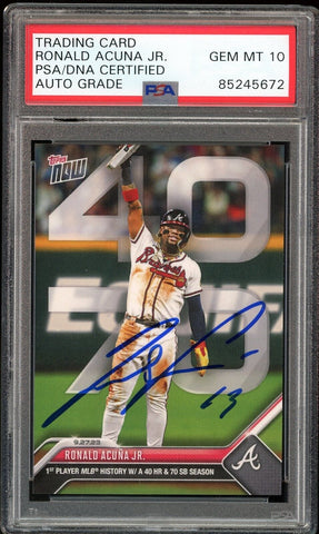 2023 Topps Now #927 Ronald Acuna Jr. 40/70 On Card PSA/DNA Auto GEM MINT 10