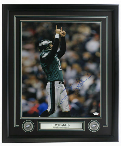 David Akers Signed Framed Philadelphia Eagles 16x20 Point Photo JSA ITP