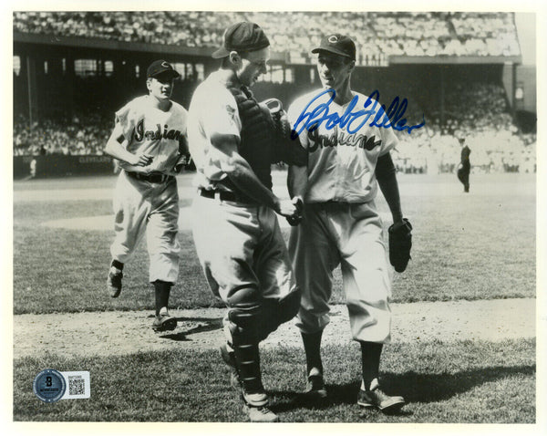 Bob Feller Autographed Cleveland Indians 8x10 Photo Beckett 45254