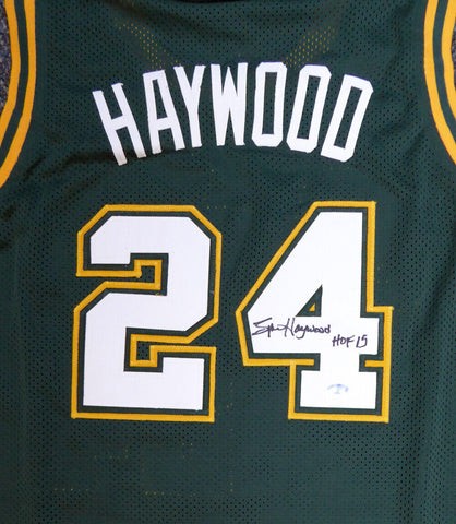 SEATTLE SONICS SPENCER HAYWOOD AUTOGRAPHED GREEN JERSEY "HOF 15" MCS HOLO 104224