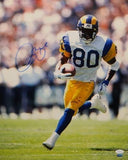 Isaac Bruce Autographed Rams 16x20 Vertical Running White Jersey Photo- JSA Auth