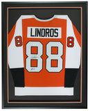 Eric Lindros Signed Framed 36x42 Custom Orange Jersey HOF 16 Inscription JSA