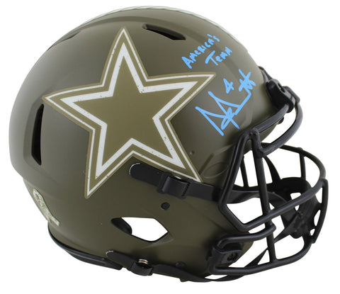 Cowboys Dak Prescott Signed Salute To Service F/S Speed Proline Helmet BAS Wit