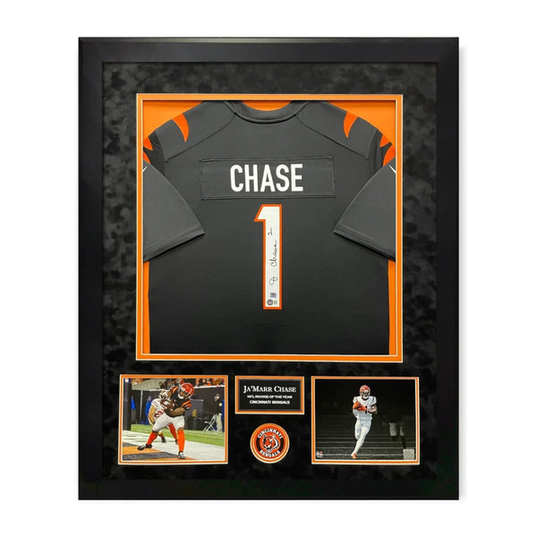 Ja'Marr Chase Signed Autographed Bengals Jersey Framed To 32x40 Beckett