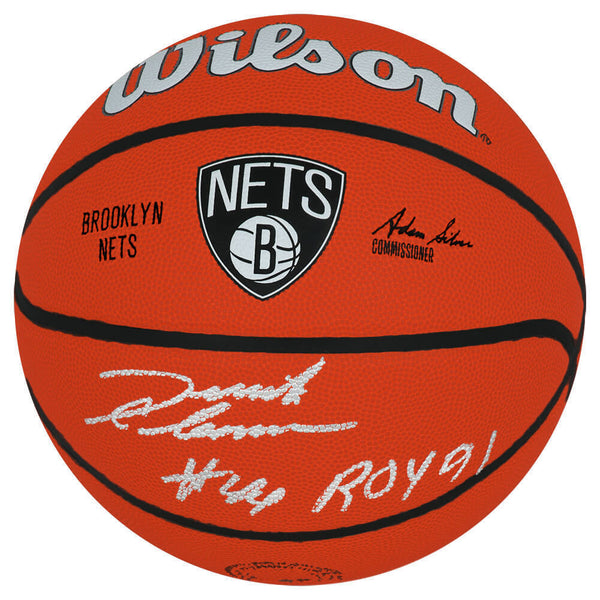 Derrick Coleman Signed Nets Logo Wilson NBA Basketball w/ROY'91 - (SCHWARTZ COA)