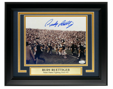 Rudy Ruettiger Signed Framed 8x10 Notre Dame Carry Off Field Photo JSA