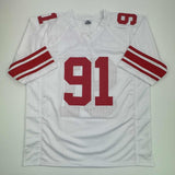 Autographed/Signed Justin Tuck New York White Football Jersey JSA COA