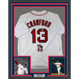 Framed Autographed/Signed Carl Crawford 33x42 Boston White Jersey JSA COA