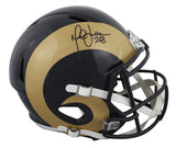 Rams Marshall Faulk Signed 2000-16 TB Full Size Speed Rep Helmet w/ Case BAS Wit